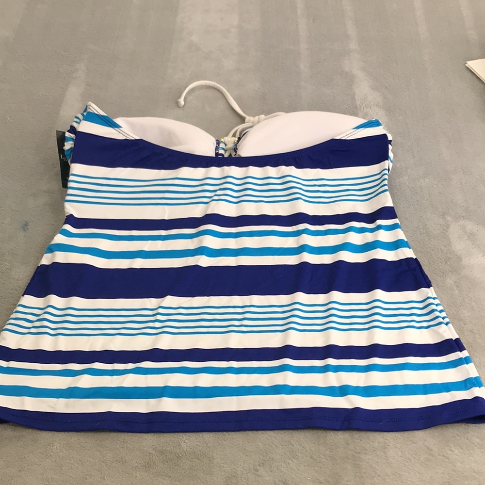 Lauren Ralph Lauren Blue Striped Halter Tankini 2 Piece Set 14/16 New - Picture 12 of 12